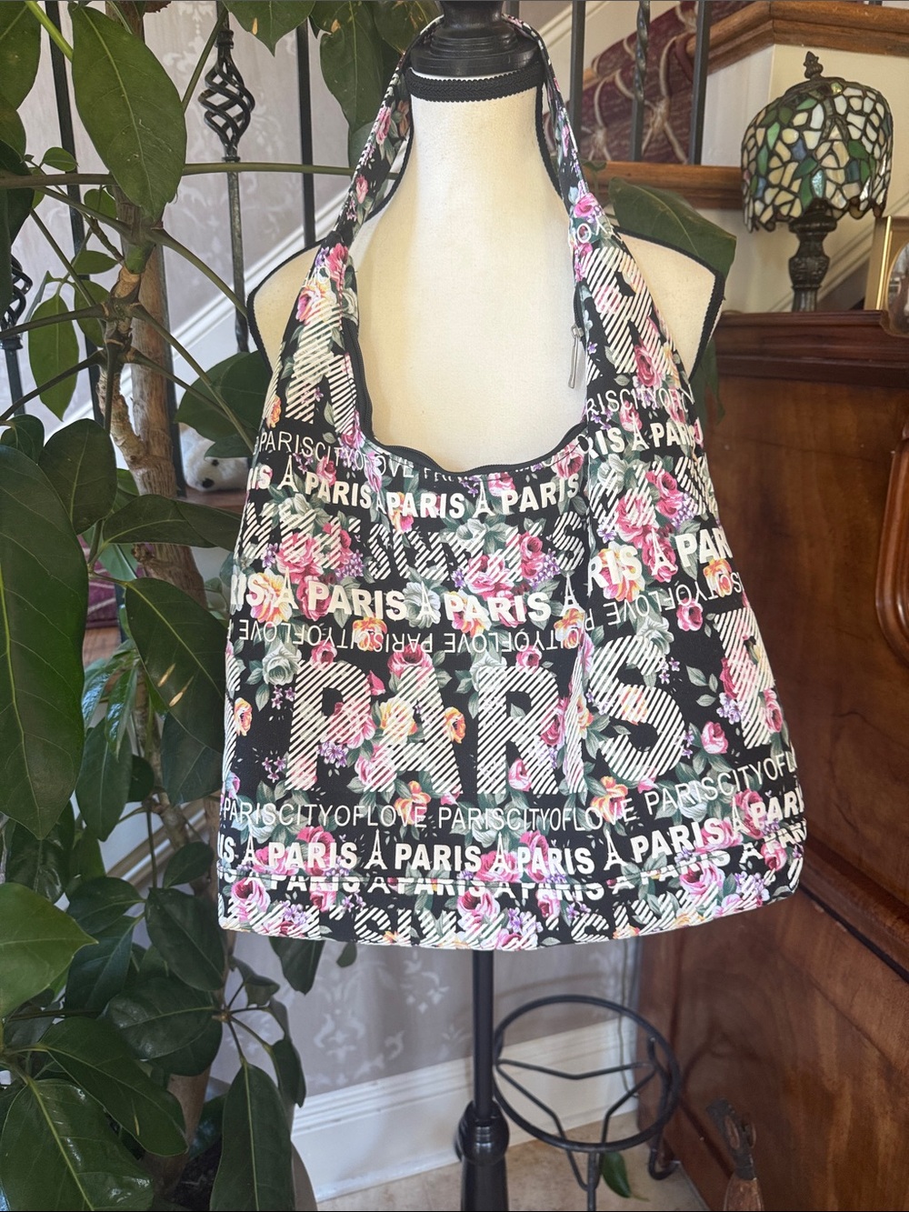 ROBIN RUTH black floral Paris tote brand new never used zip top - Picture 4 of 8